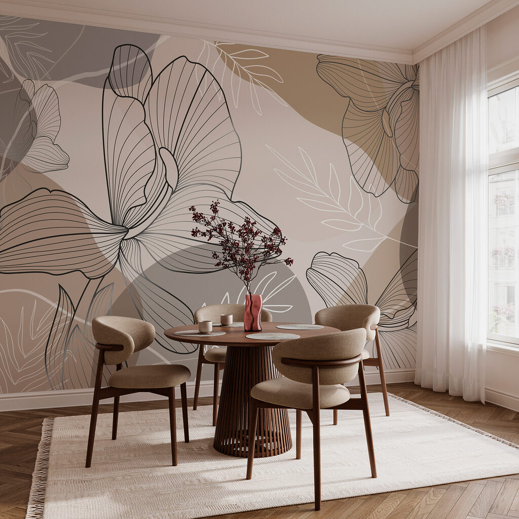 Contururi florale pe gri-bej — interior 3