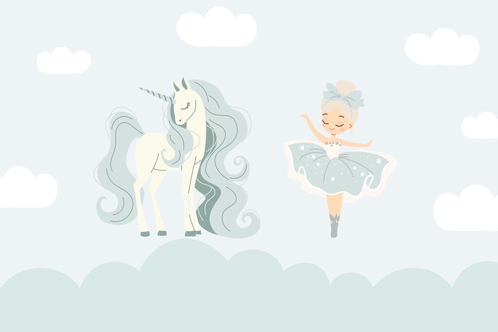 Unicorn lângă balerină — design complet