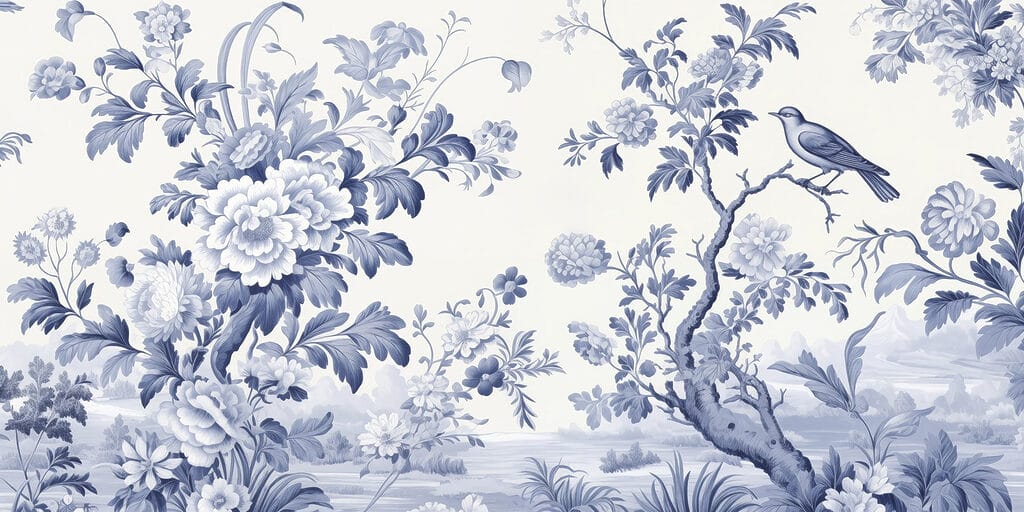 Păsări printre ramuri florale — design complet