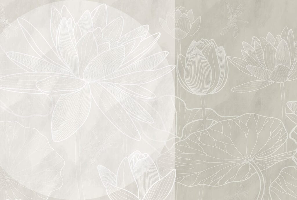 Lotuși albi pe verde — design complet