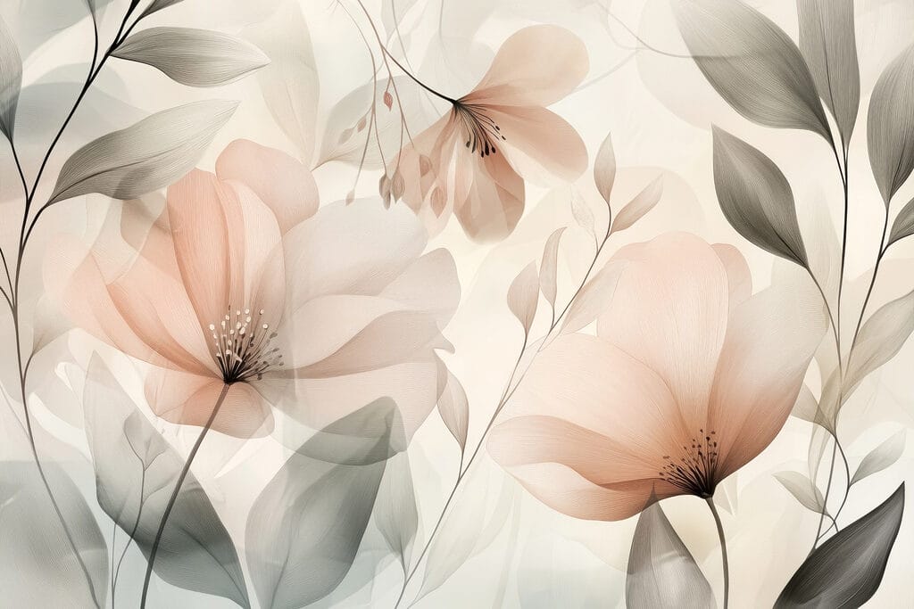 Flori piersică cu frunze — design complet