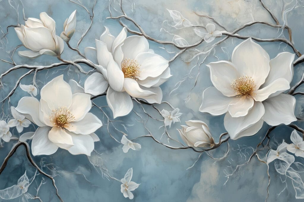 Magnolie pe albastru patinat — design complet