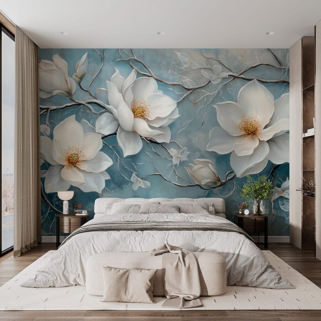 Magnolie pe albastru patinat — interior 1