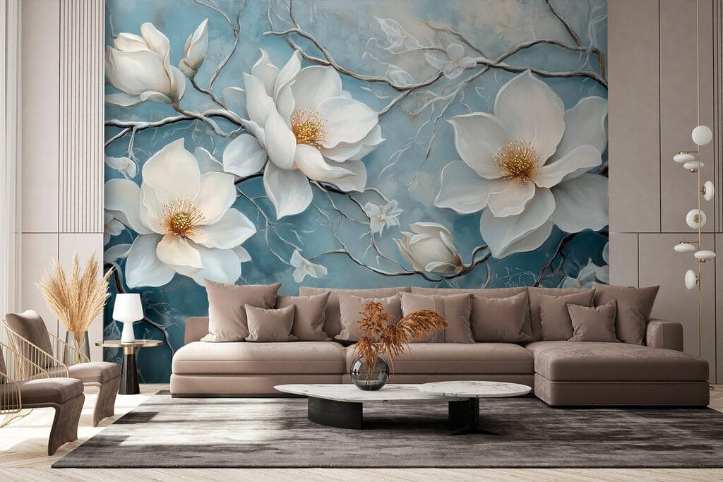 Magnolie pe albastru patinat — interior 4