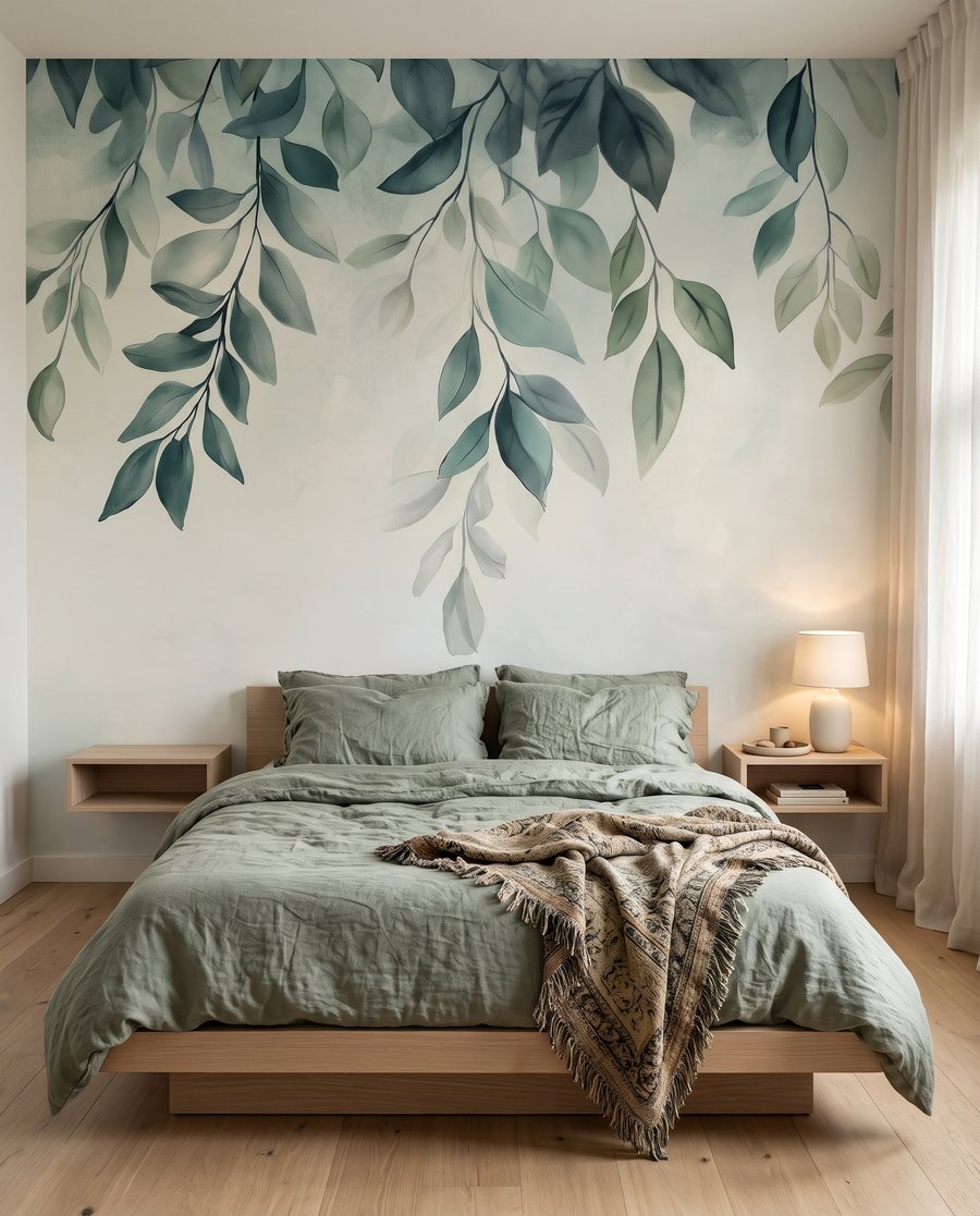 Ghirlande verzi pe fundal — interior 2