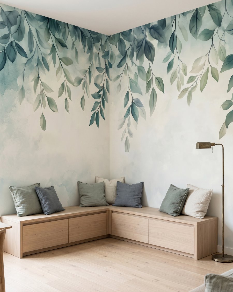 Ghirlande verzi pe fundal — interior 6