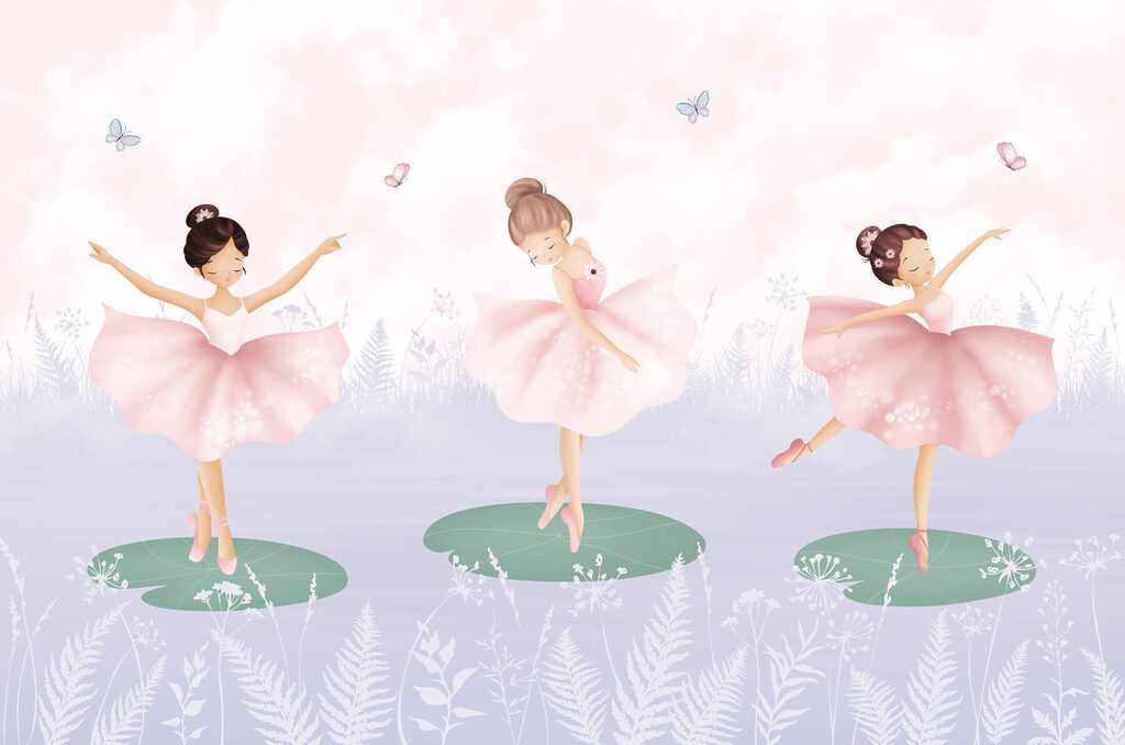 Trei balerine printre fluturi — design complet