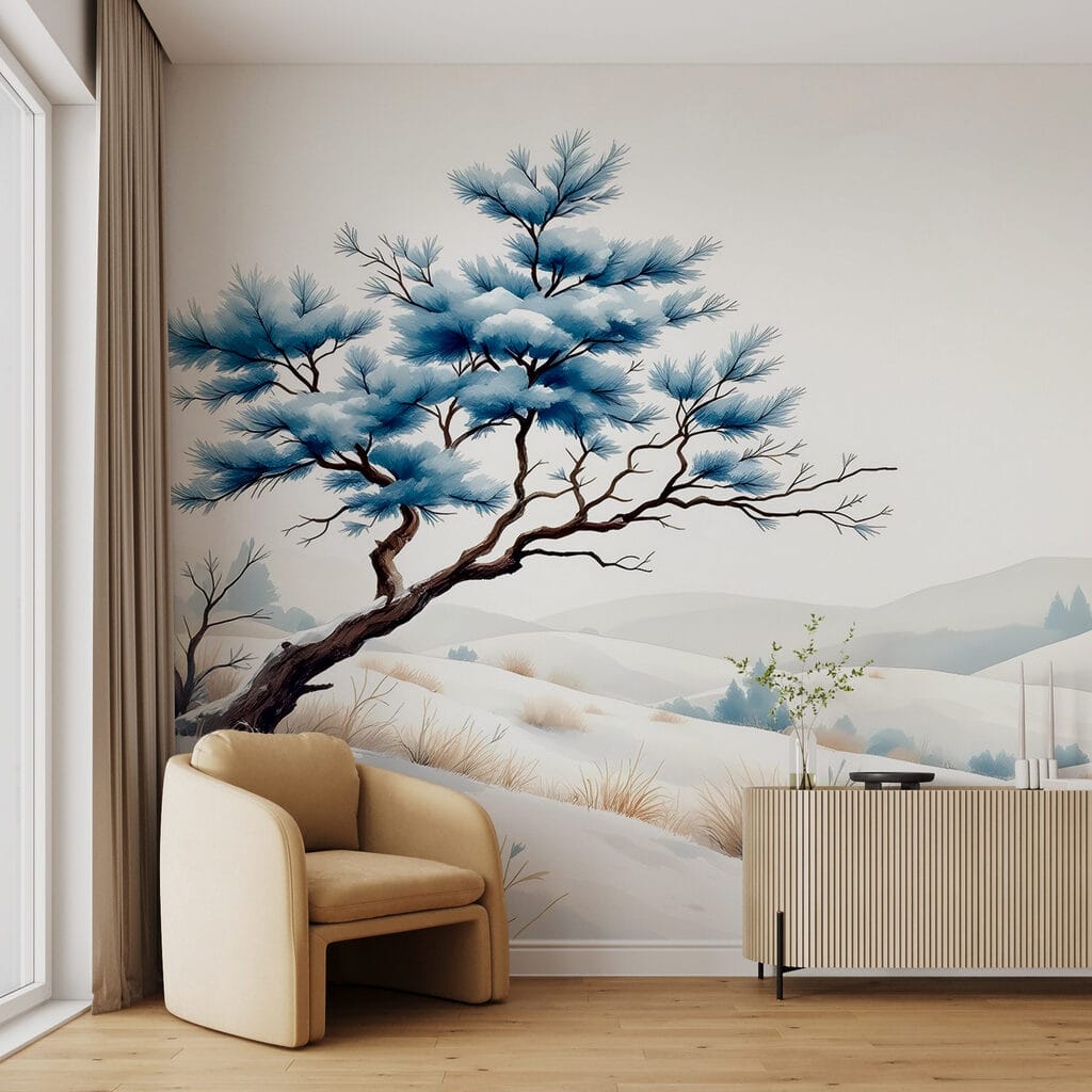 Brad albastru în zăpadă — interior 1