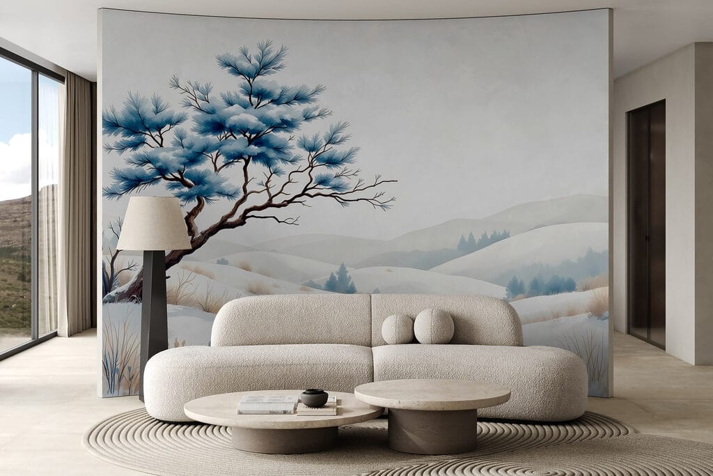 Brad albastru în zăpadă — interior 3