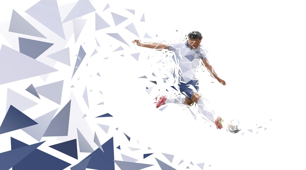 Fotbalist printre cioburi albastre — design complet
