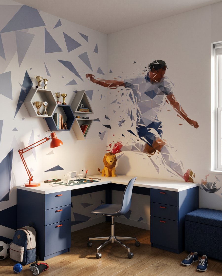 Fotbalist printre cioburi albastre — interior 3
