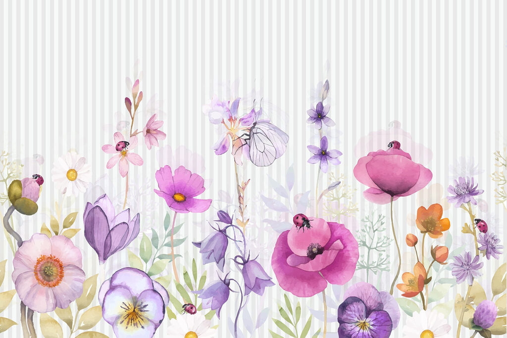 Flori violet pe dungi — design complet