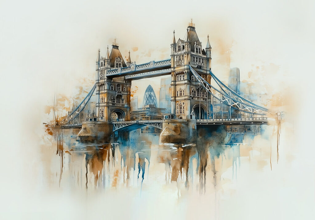Tower Bridge în acuarelă — design complet