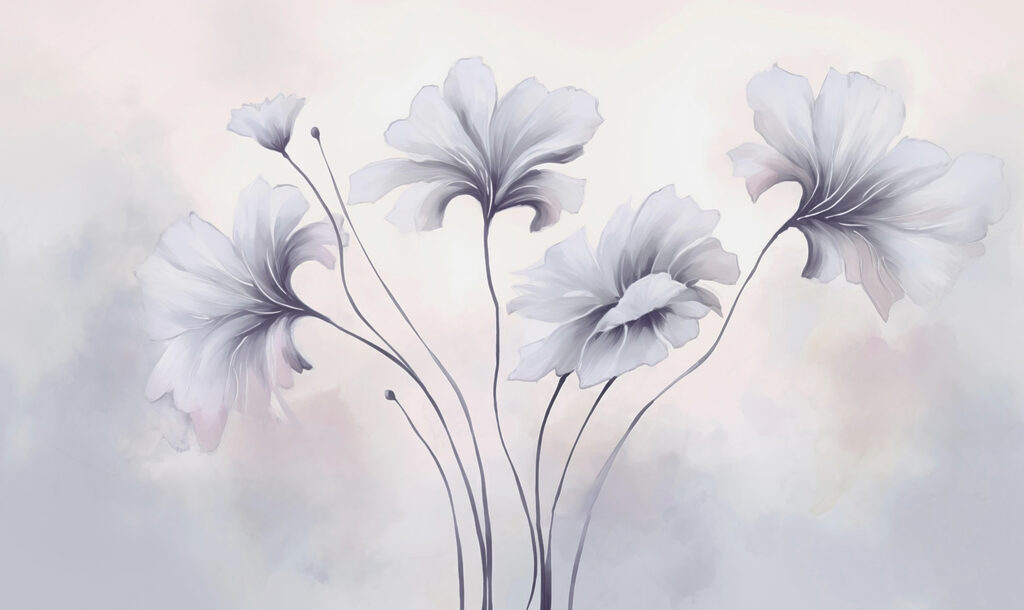 Flori lila pe tulpini — design complet