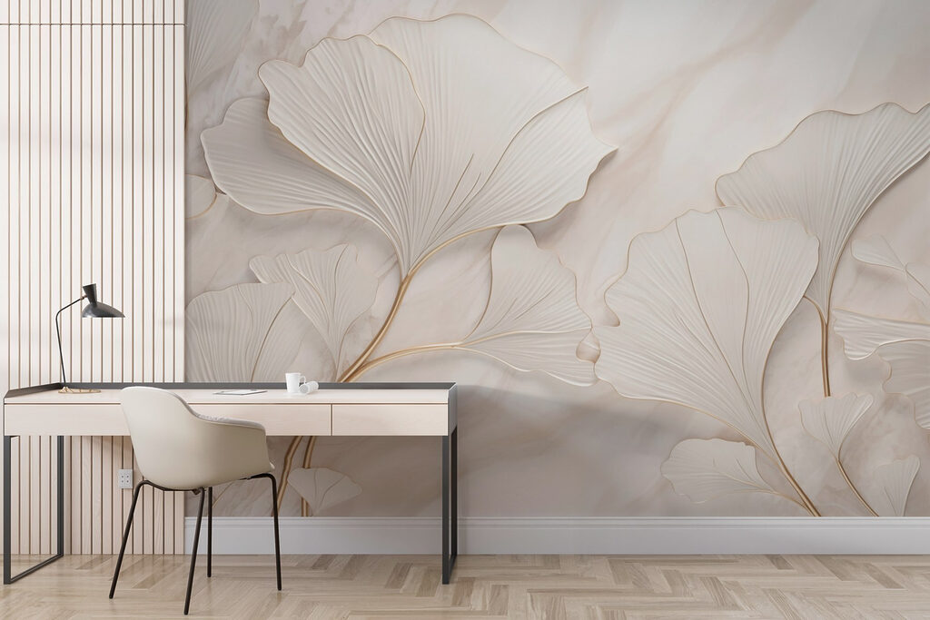 Ginkgo cu contur auriu într-un interior