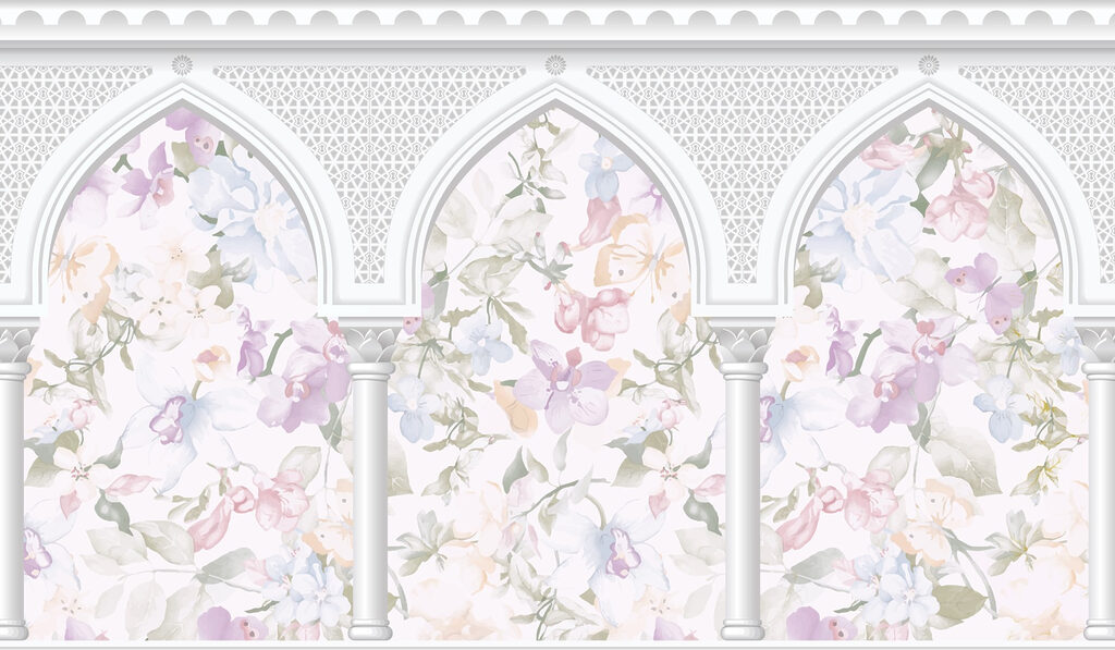 Flori roz în arcade — design complet