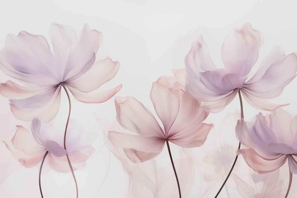 Flori roz pe tulpini — design complet