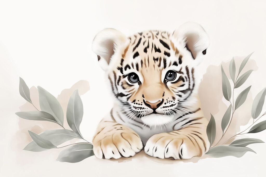 Tigru culcat printre crengi — design complet