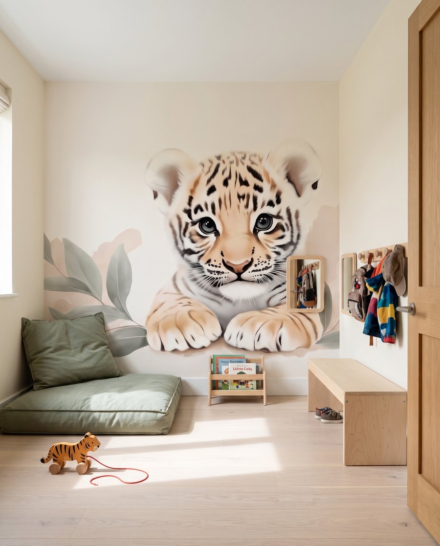 Tigru culcat printre crengi — interior 5