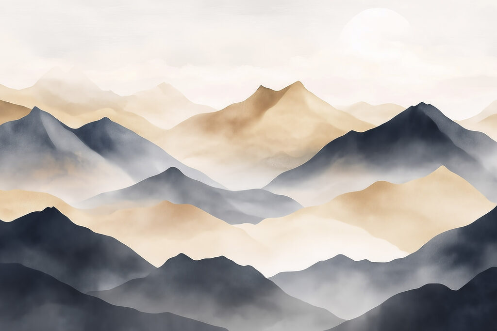 Creste montane în ceață — design complet