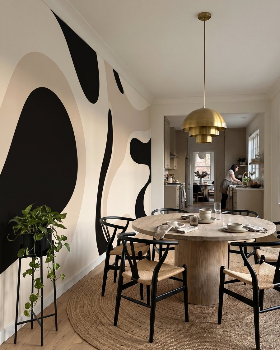 Forme negre pe bej — interior 1