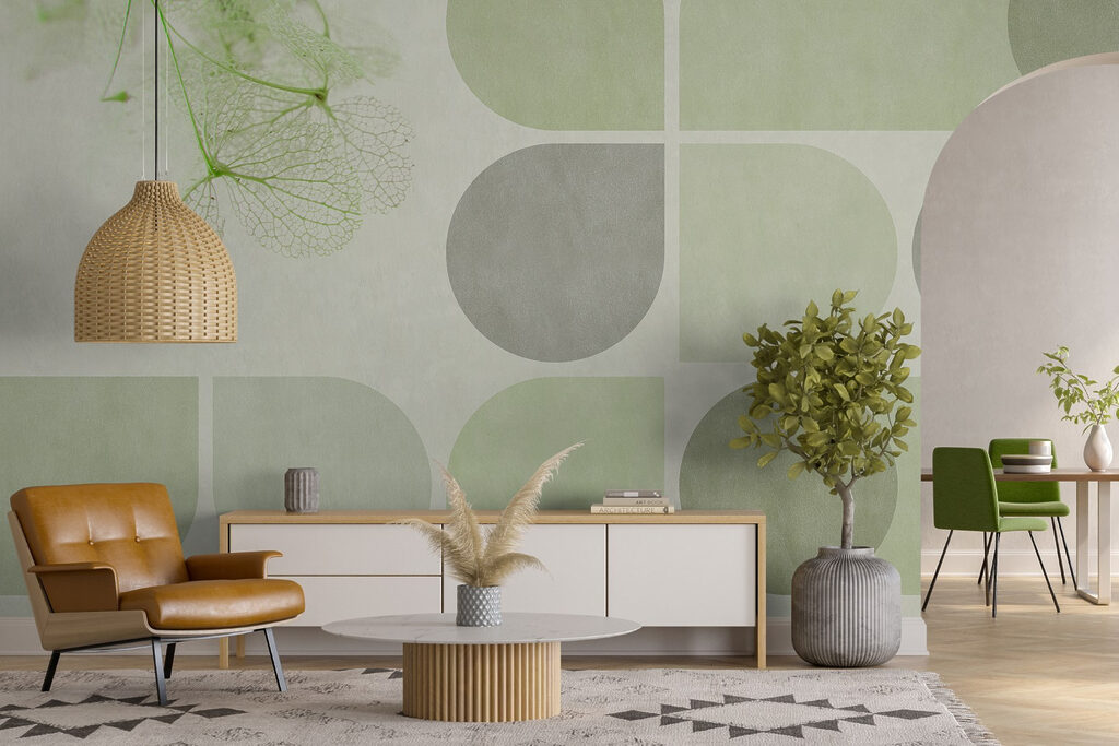 Forme geometrice și frunze într-un interior
