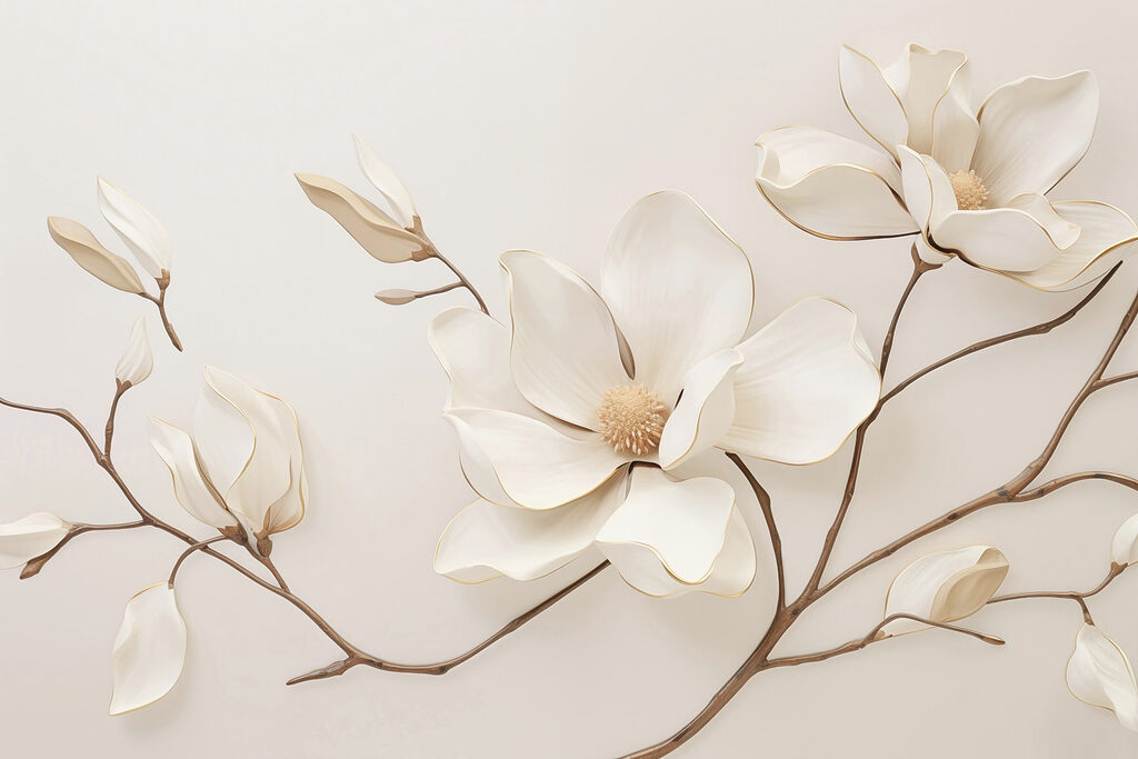 Magnolie albă, ramuri înclinate — design complet