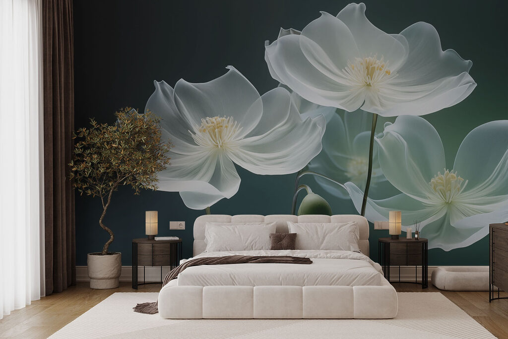 Flori albe pe verde — interior 1