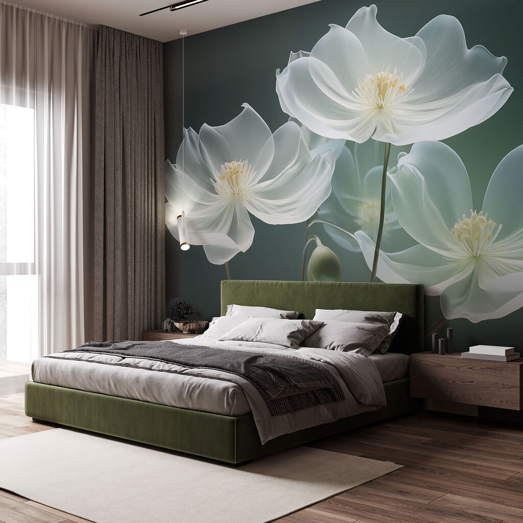 Flori albe pe verde — interior 2