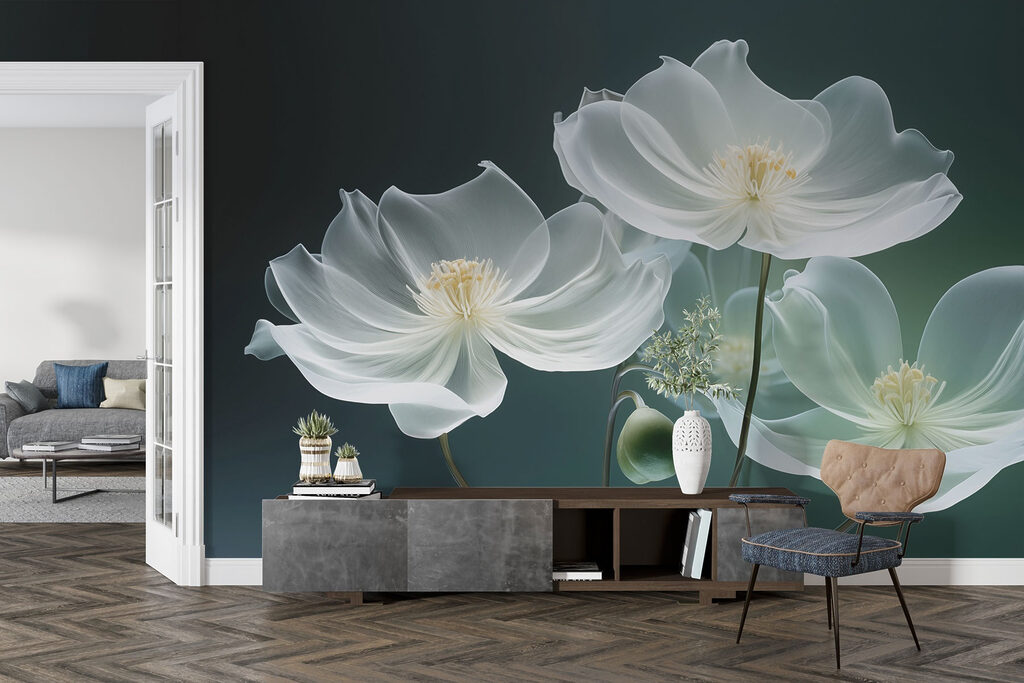 Flori albe pe verde — interior 3