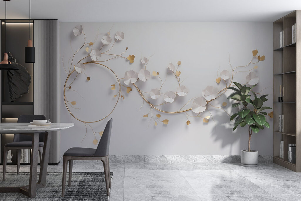 Flori albe, linii aurii — interior 2