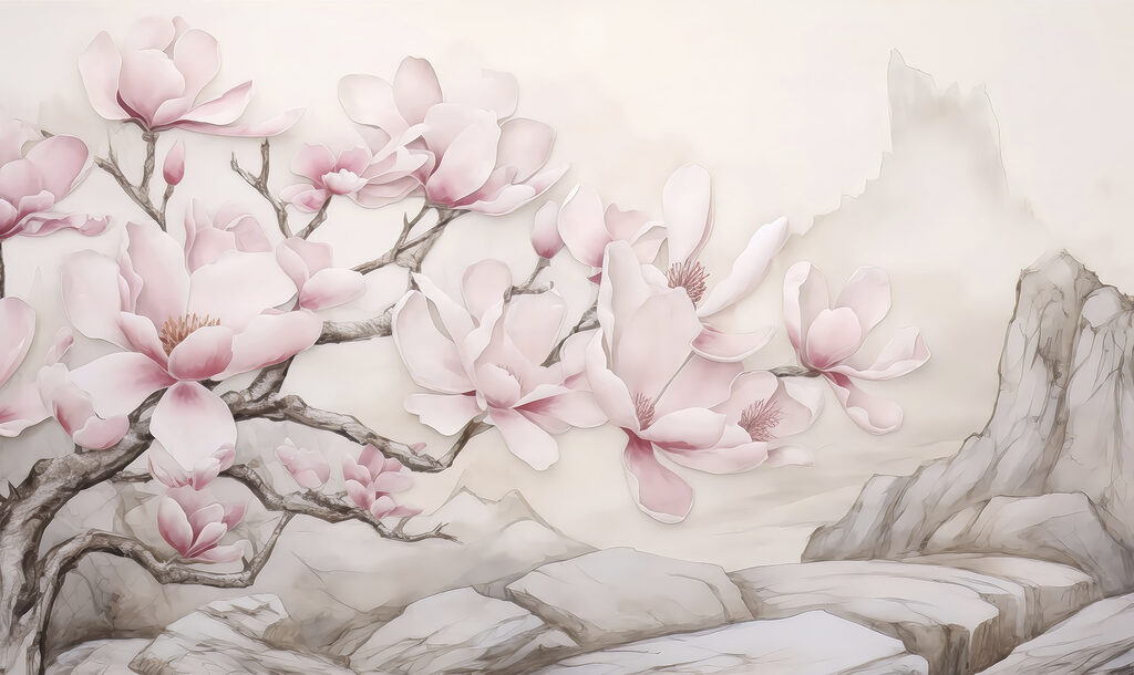 Magnolie roz peste munți — design complet