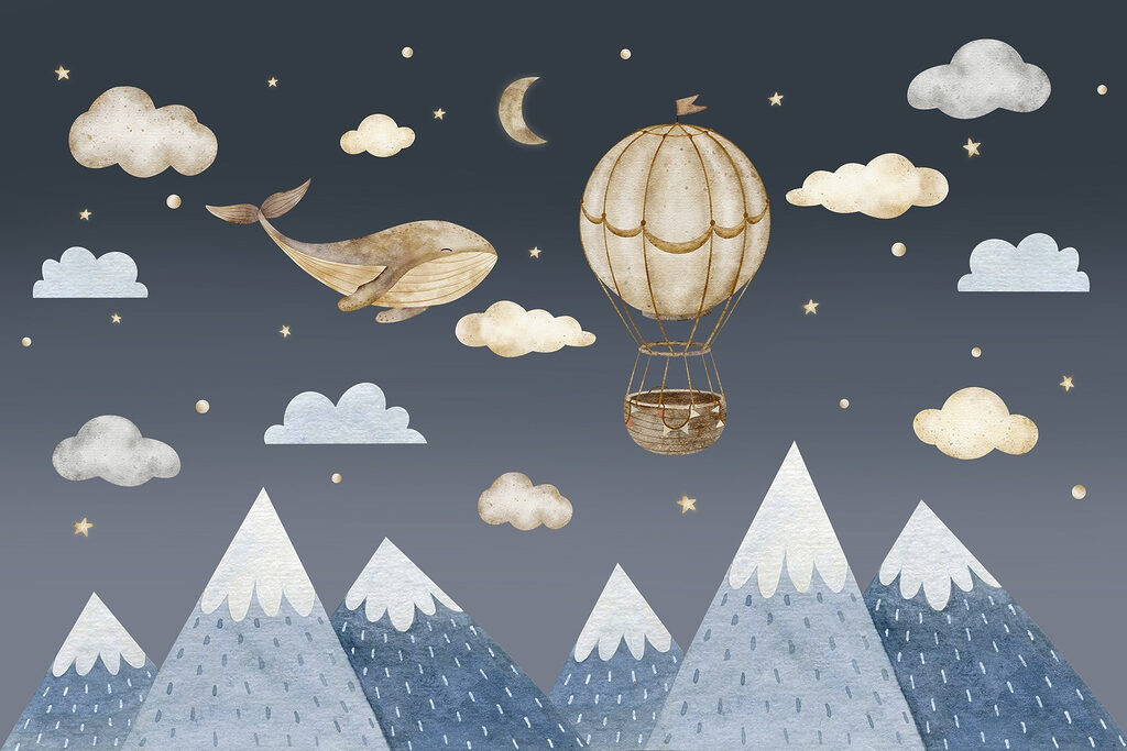 Balenă lângă balon — design complet