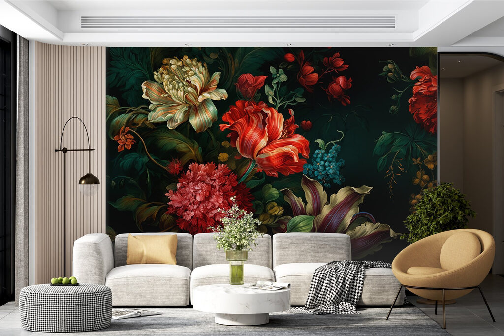 Flori roșii pe negru — interior 1