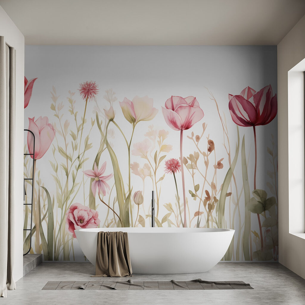 Lalele roz printre flori — interior 2