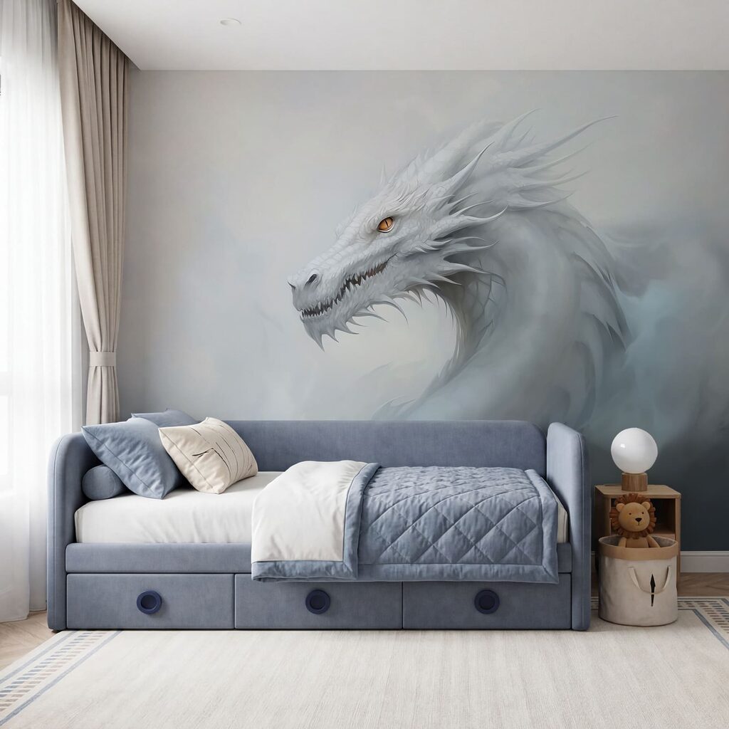 Dragon alb din ceață într-un interior