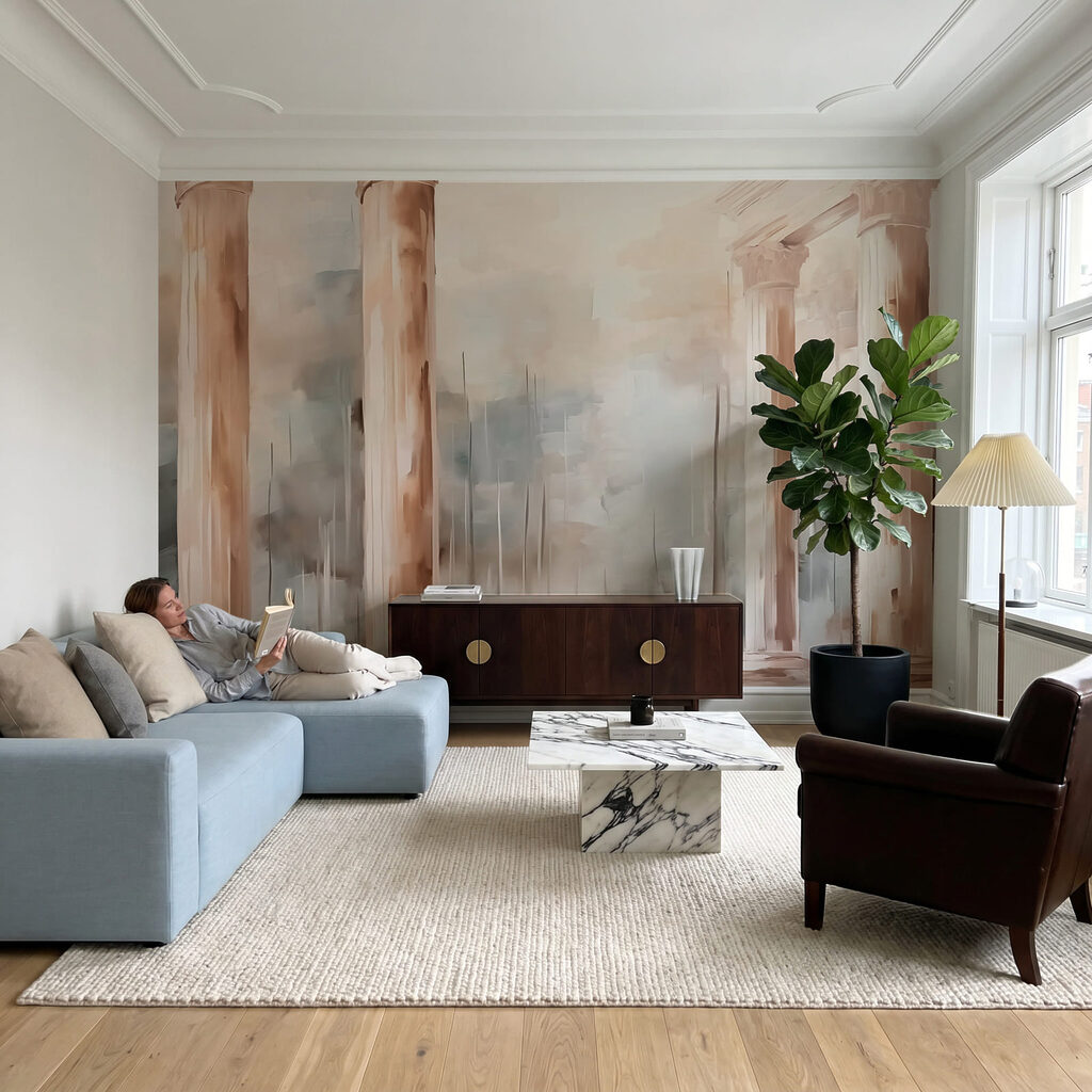 Coloane roz pe albastru — interior 2