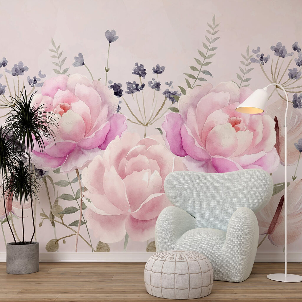 Bujori roz printre flori — interior 1