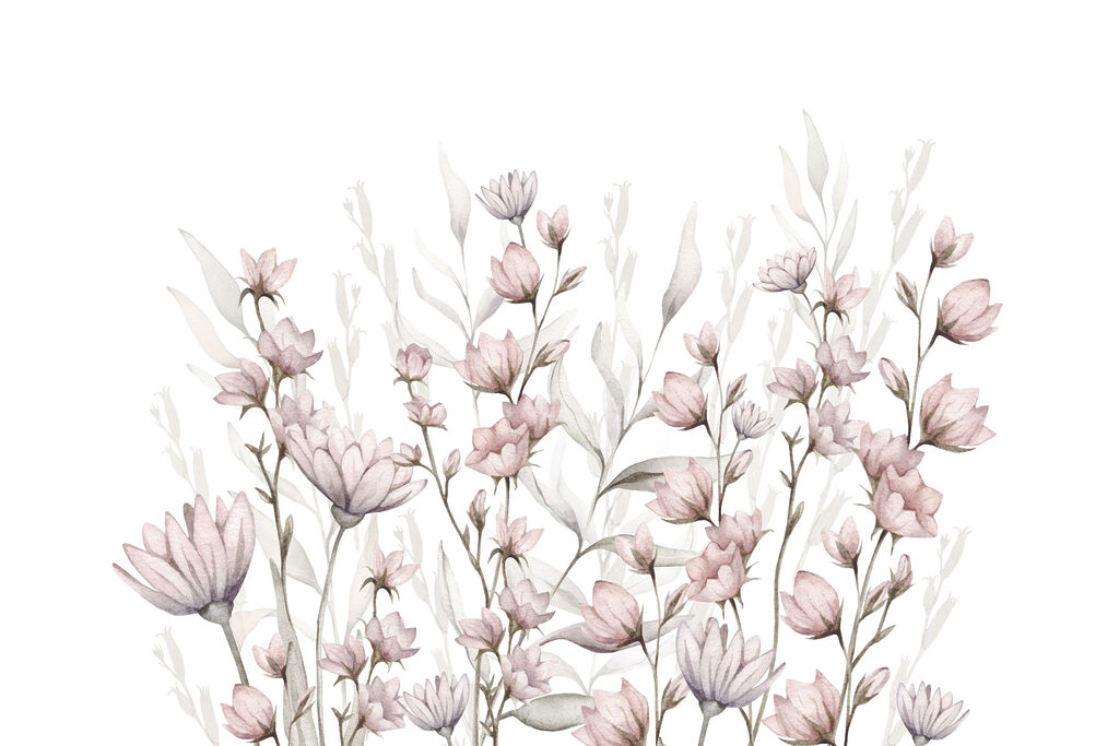 Flori delicate pe alb — design complet