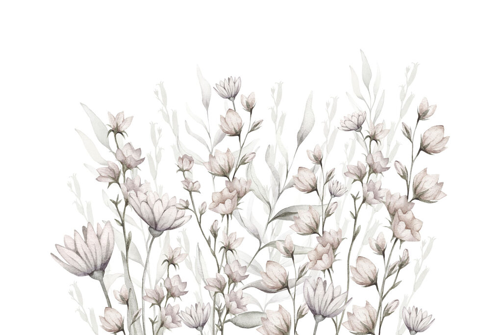 Flori delicate pe alb — design complet