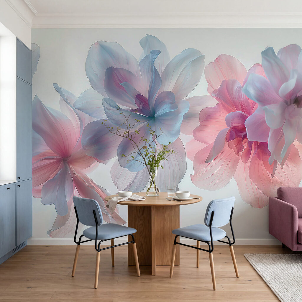 Flori pastelate pe alb — interior 1