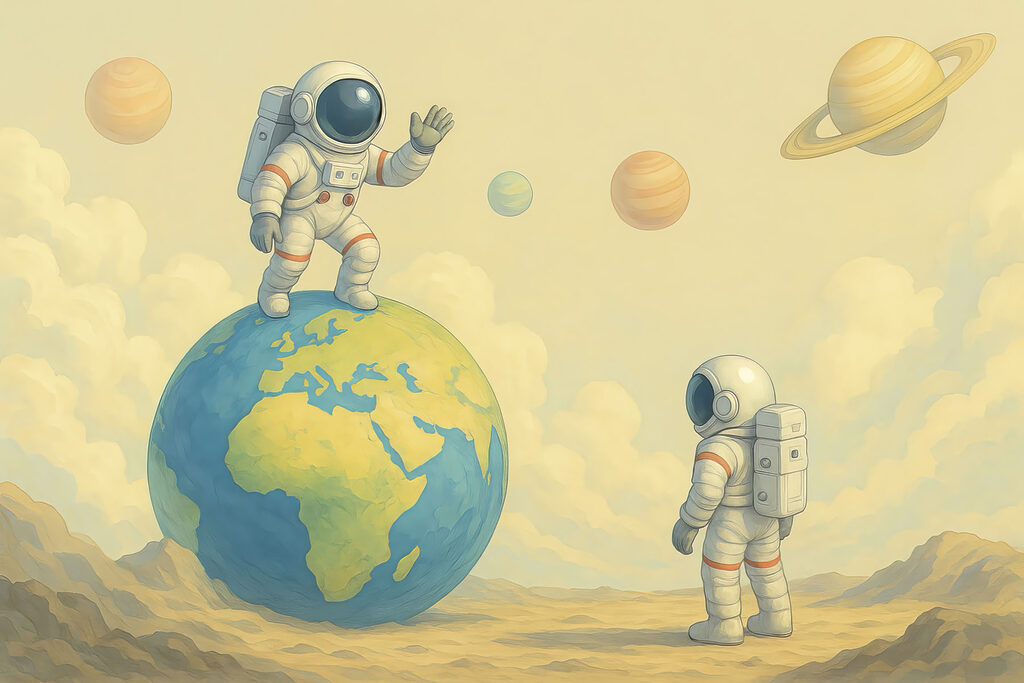 Astronauți și Pământul — design complet