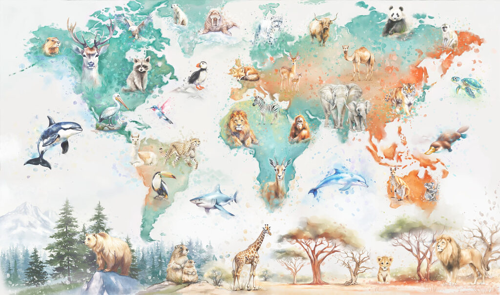 Hartă colorată cu animale — design complet