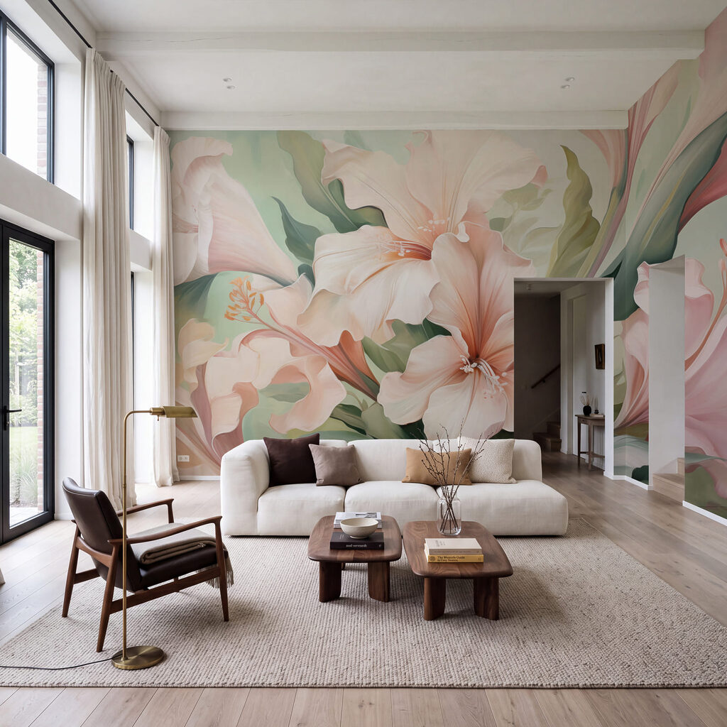 Flori roz pe verde — interior 1