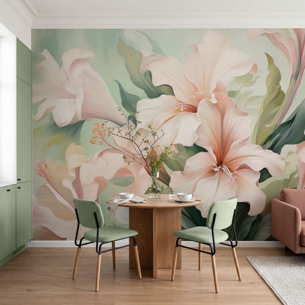 Flori roz pe verde — interior 3