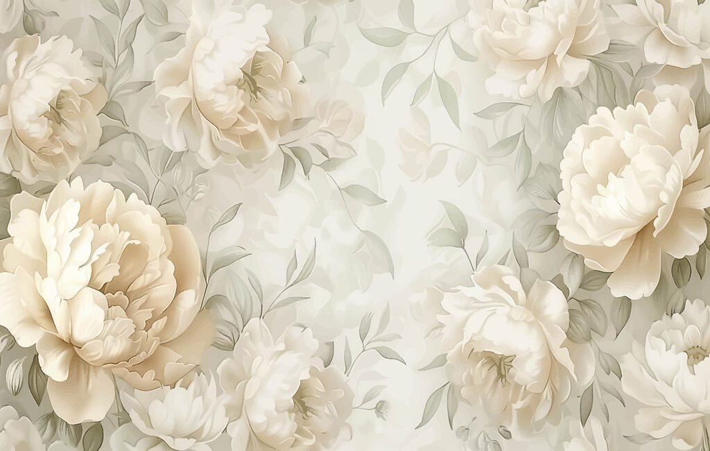 Bujori printre frunze — design complet