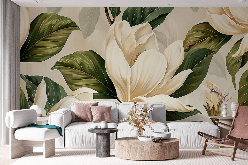 Flori crem printre frunze — interior 2