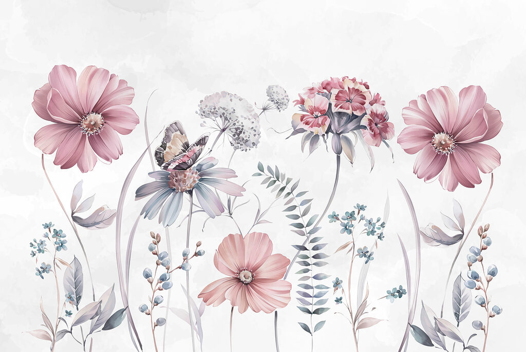 Flori sălbatice cu fluture — design complet