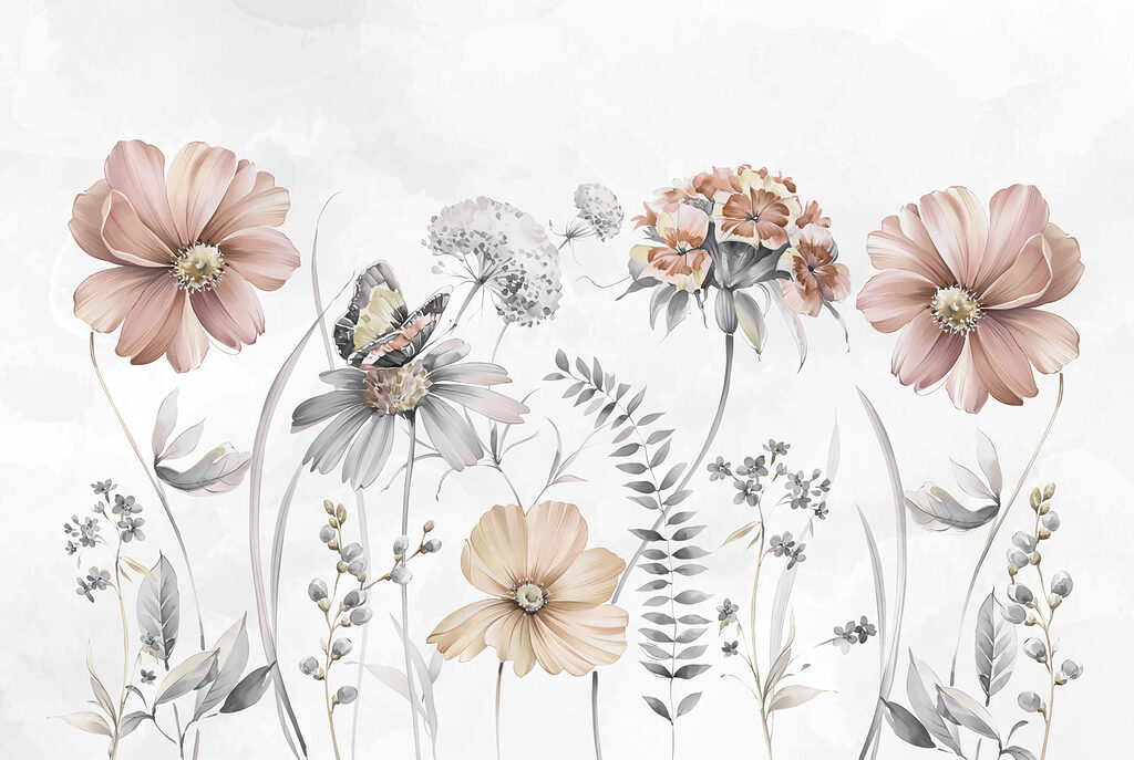 Flori sălbatice cu fluture — design complet