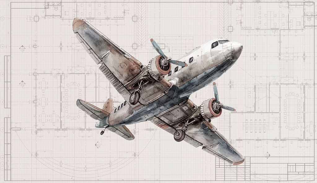 Avion vechi în linii — design complet